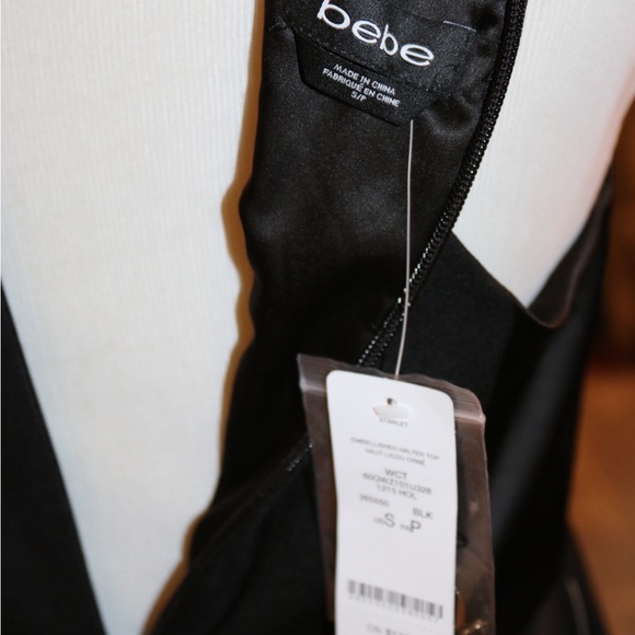 NWT BEBE Black Jeweled Halter Top Small - Picture 5 of 8